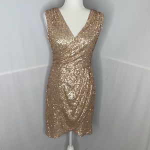 Adrianna Papell hailey rose gold sequin dress.